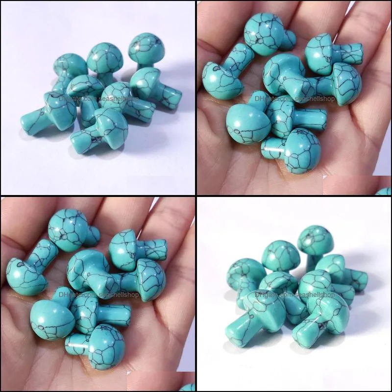 2cm carved mini mushroom statue ornament imitation turquoise stone pattern resin home decor gift wholesale