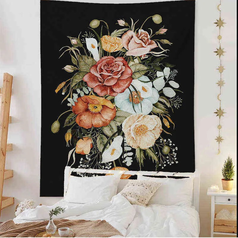 Floral Tapestry Art Bohemian Wall Hanging Tessuto in microfibra stampato Decorazione per la casa Diffusa J220804