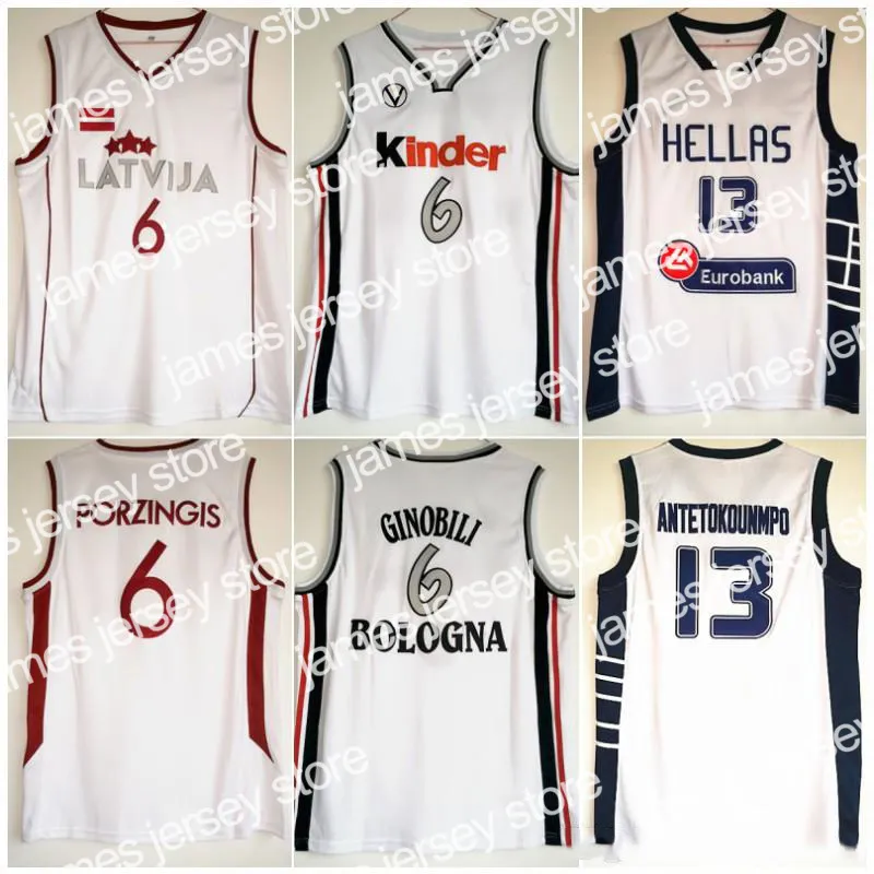 NOWOŚĆ #13 Giannis Antetokounmpo Hellas Jersey #6 Manu Ginobili Kinder Basketball Jerseys European League #6 Kristaps Porzingis Latvija