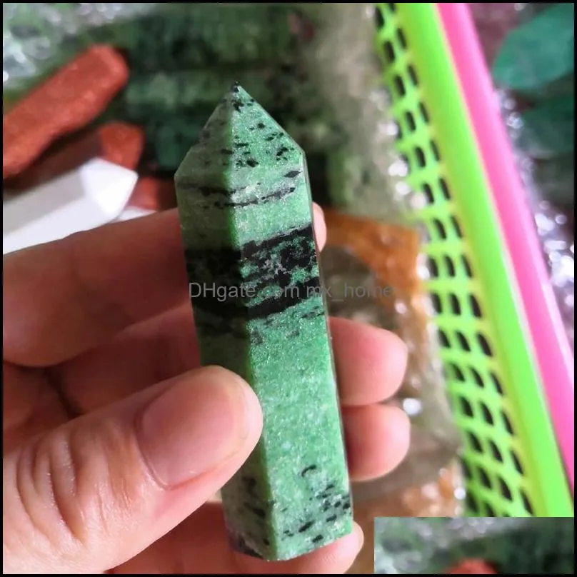 Natural Green Ruby Quartz Crystal Zoisite Obelisk Quartz Crystal Energy Gemstone Reiki Healing Chakra Point Wand