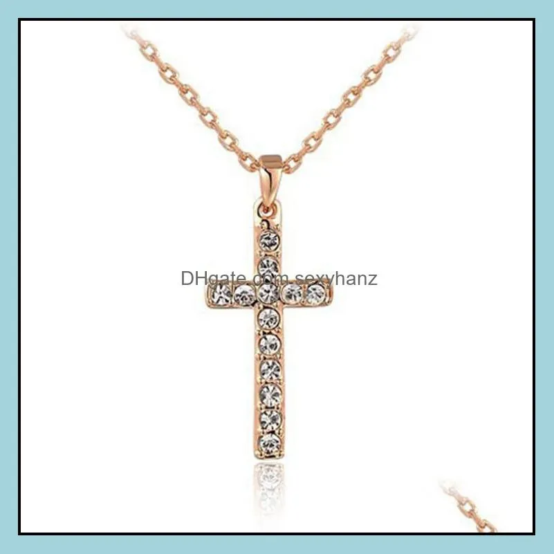gold bow necklaces pendants hot sale silver crystal cross pendant necklace for women girl party gift jewelry wholesale free shipping