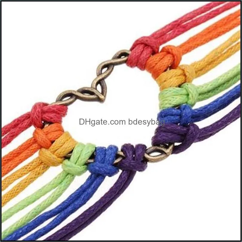 rainbow flag pride lgbt charm braided rope bracelets gay lesbian love heart design bangle jewelry cheap wholesale dhl