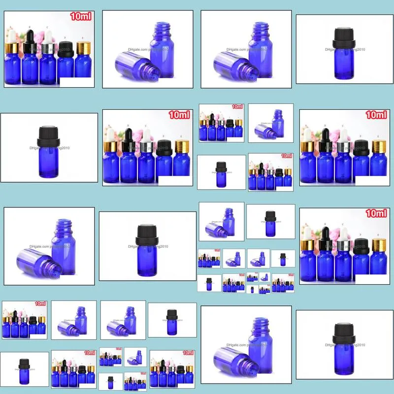 10ml empty mini blue glass dropper bottle aromatherapy esstenial oil bottle small eye dropper bottle with black gild silver cap sn3011