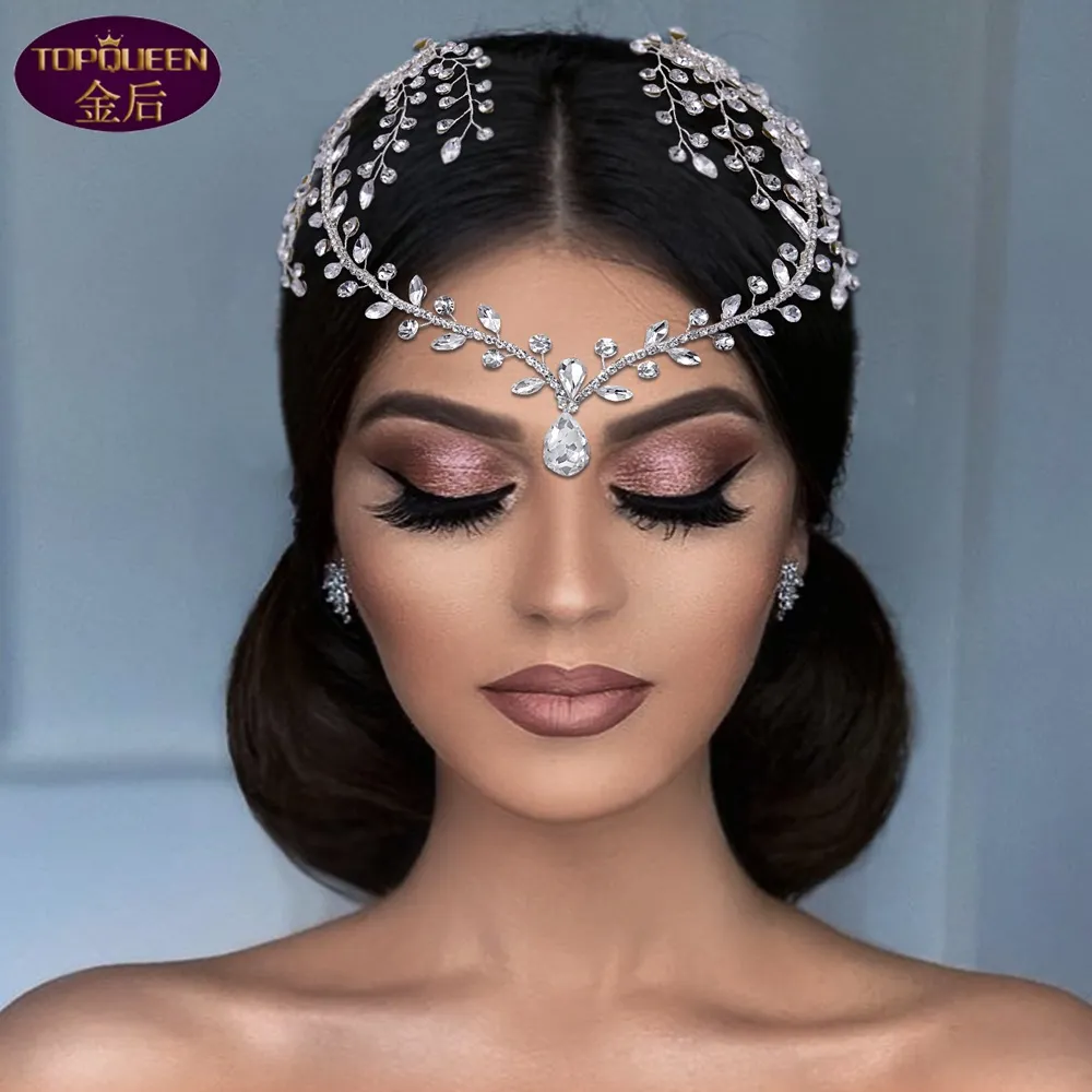 Baroque Diamond Wedding Tiara With Rhinestone Pendant Bridal