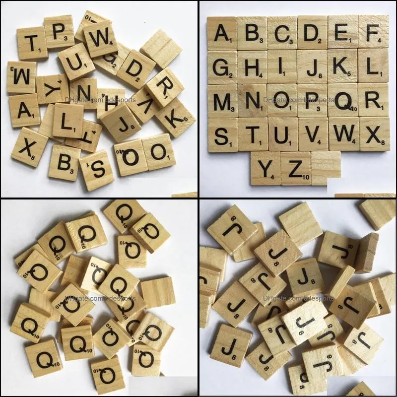 Wooden 100 PCS Alphabet Scrabble Tiles Black Letters Numbers Crafts Figurines