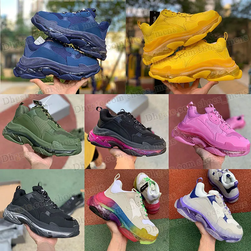 Designer Triple S Man Woman Casual Shoes Cherry Navy Blue Yellow White wine red rose gold all black army green triples sneakers men women platform trainers