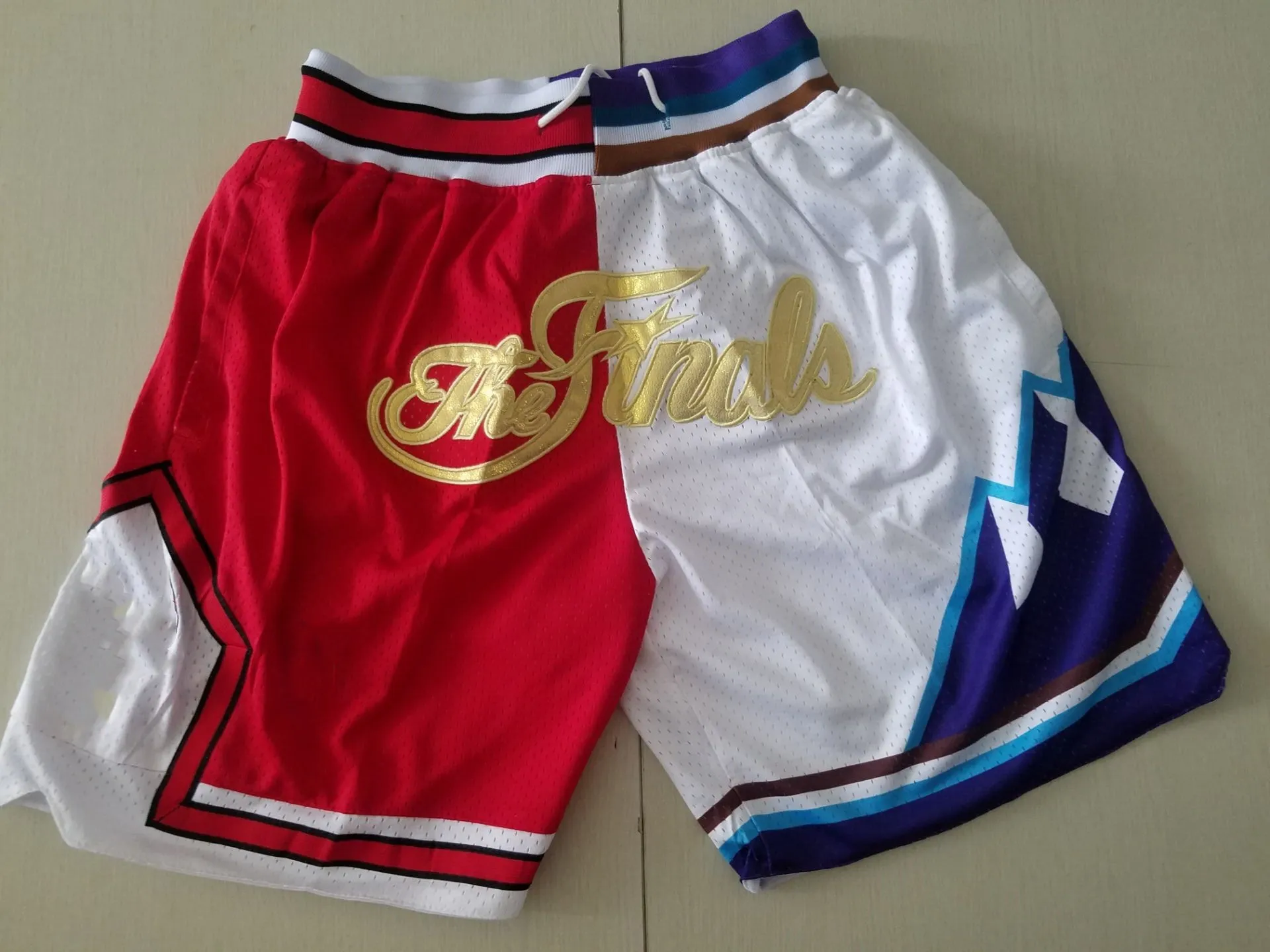 New Shorts 1997 The Finals Vintage Basketball Shorts Zipper Pocket Red And White Splite Just Done Size S-XXL Team Gears