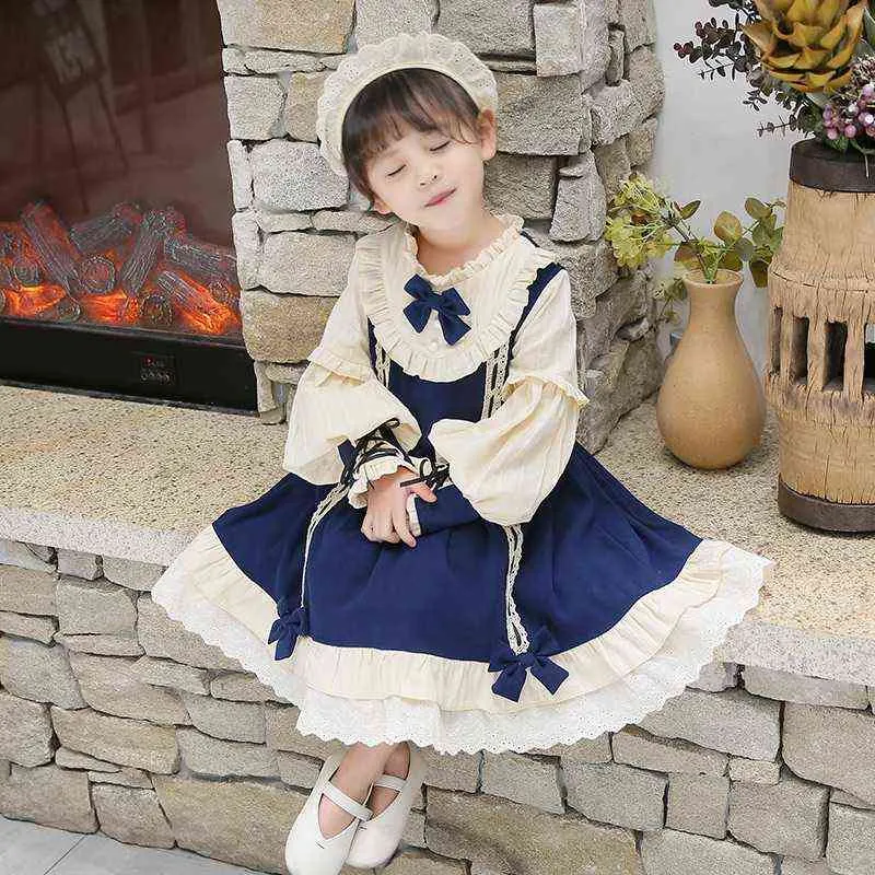 Lange mouwen Lolita Jurken Zomer Kant Mesh Leuke Prinses Jurken Party Kinder Mesh Tutu Jurken Sweet Children's Clothes AA220326