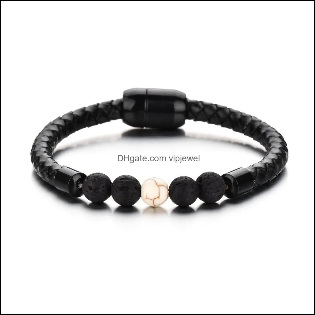 fashion leather lava chakra stone beads  oil diffuser braceletbracelet black stainless bracelets & bangles for men punk