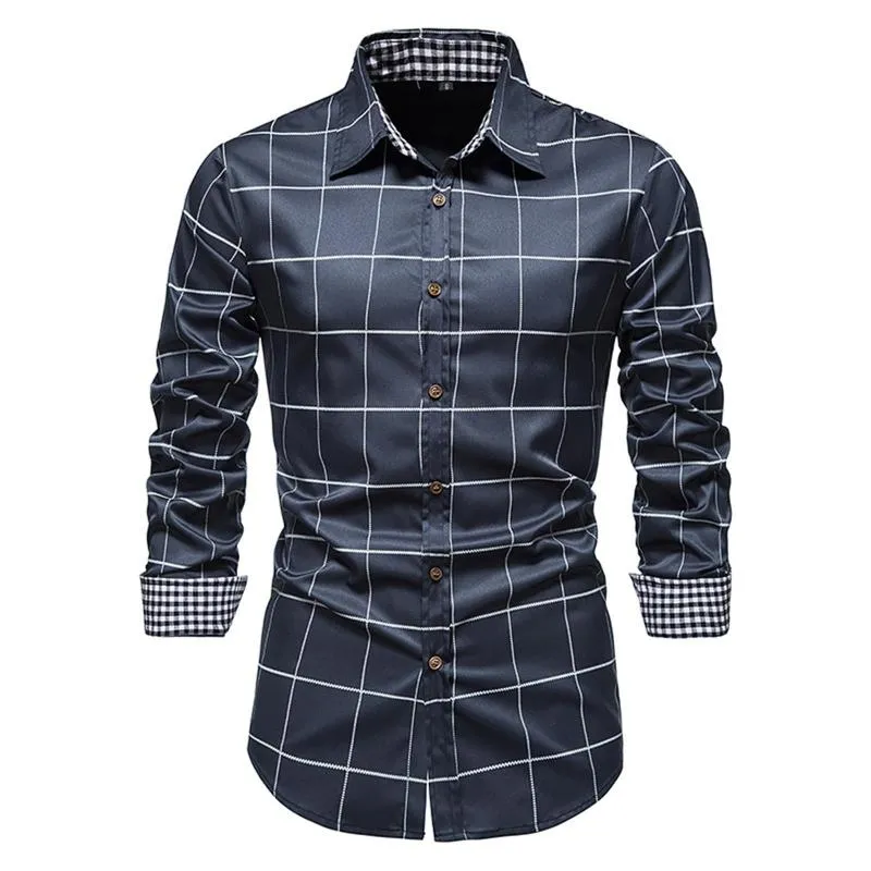 Camisas informales para hombre, abrigo cálido para hombre, solapa, estampado a cuadros, manga larga, botones gruesos, otoño e invierno, camisas grandes y altas para hombre