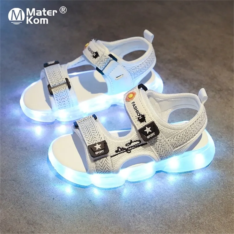 Größe 25–35 Kinder-Freizeitsandalen für Jungen, weiche LED-Schuhe mit Lichtern, USB-geladen, leuchtende Sandalen, Kinder, Mädchen, leuchtende Schuhe 220425