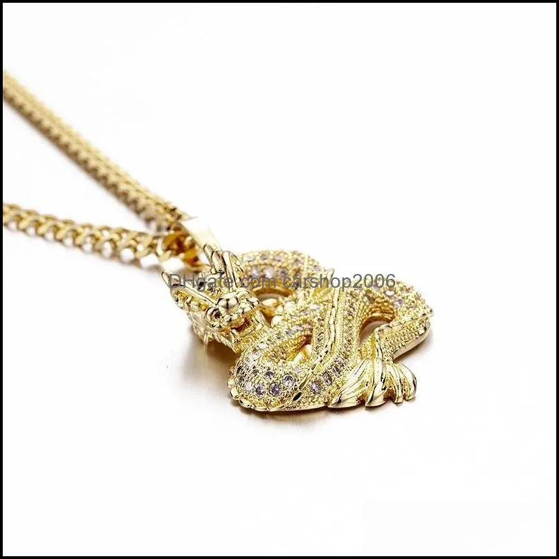 Pendant Necklaces 2022 Jewelry Dragon For Women Men Gold Color Jewellery Cubic Zirconia Mascot Ornaments Lucky Symbol Gifts