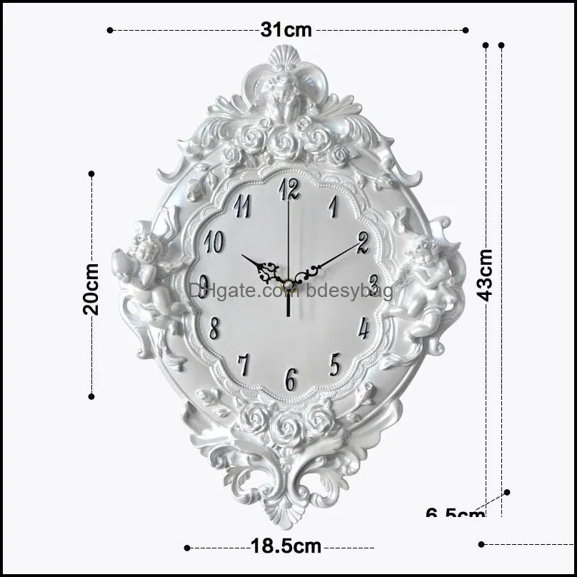 european angel wall clock resin rose flower and watches classic for style living room bedroom mute cupid resin angel clock gift