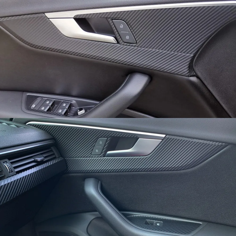 Para audi a4 a5 b9 2017-2019 interior painel de controle central maçaneta da porta 3d 5d adesivos de fibra de carbono decalques estilo do carro accessorie273r