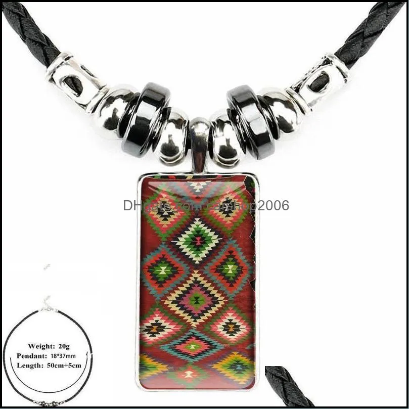 pendant necklaces red turkish tribal aztec steel color glass cabochon with rectangle shaped choker black hematite necklace good sale