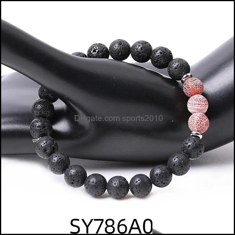 8mm red weathered agate stone beaded strand bracelet lava round beads bracelets healing energy yoga bracelet for men women sports2010