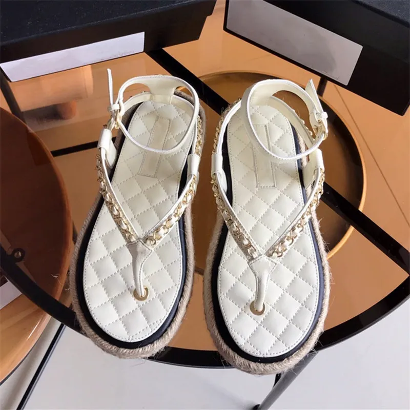 Holiday Flip Flops Fishermans Straw Woven Shoes Sandals Sheepskin Surface With Rubber Flat Bottomed Women Shoes Original high-end packaging