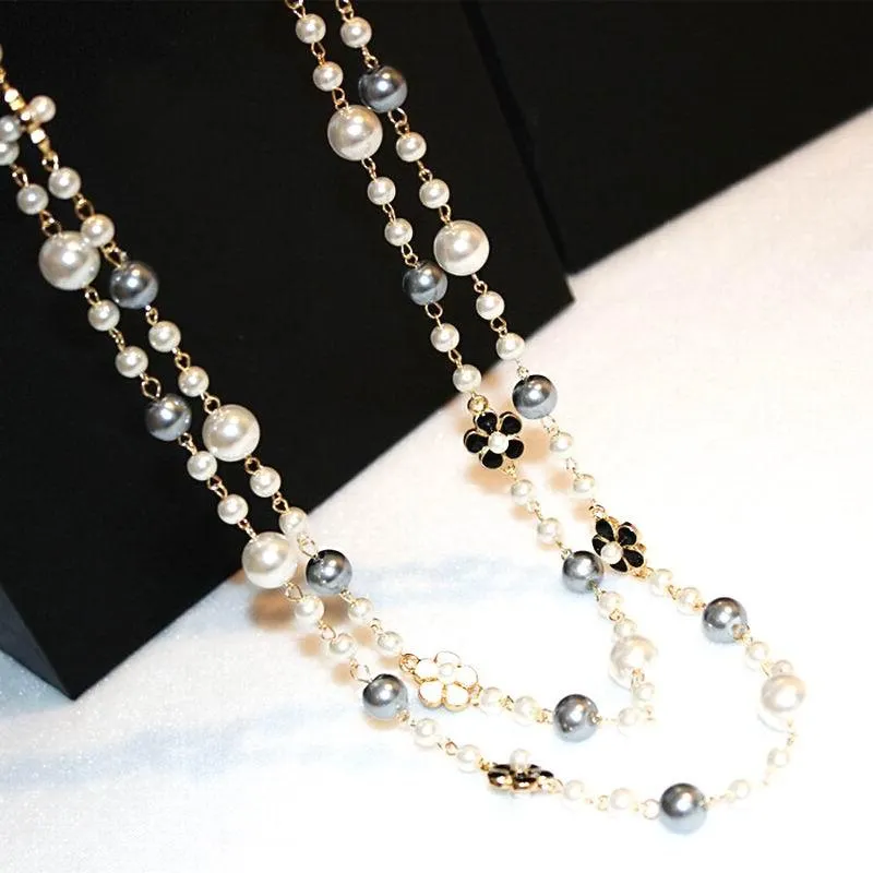 Ketten Klassische Doppelschichten Simulierte Perlenkette Frauen Bijoux Luxus Modeschmuck Lange Feine Geschenke Für MotherChains