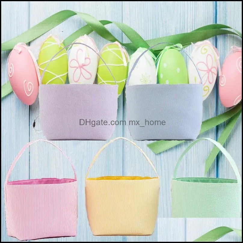 5 colors easter eggs basket festive seersucker stripe candy bucket kids toys storage bag household laundry baskets pad12947