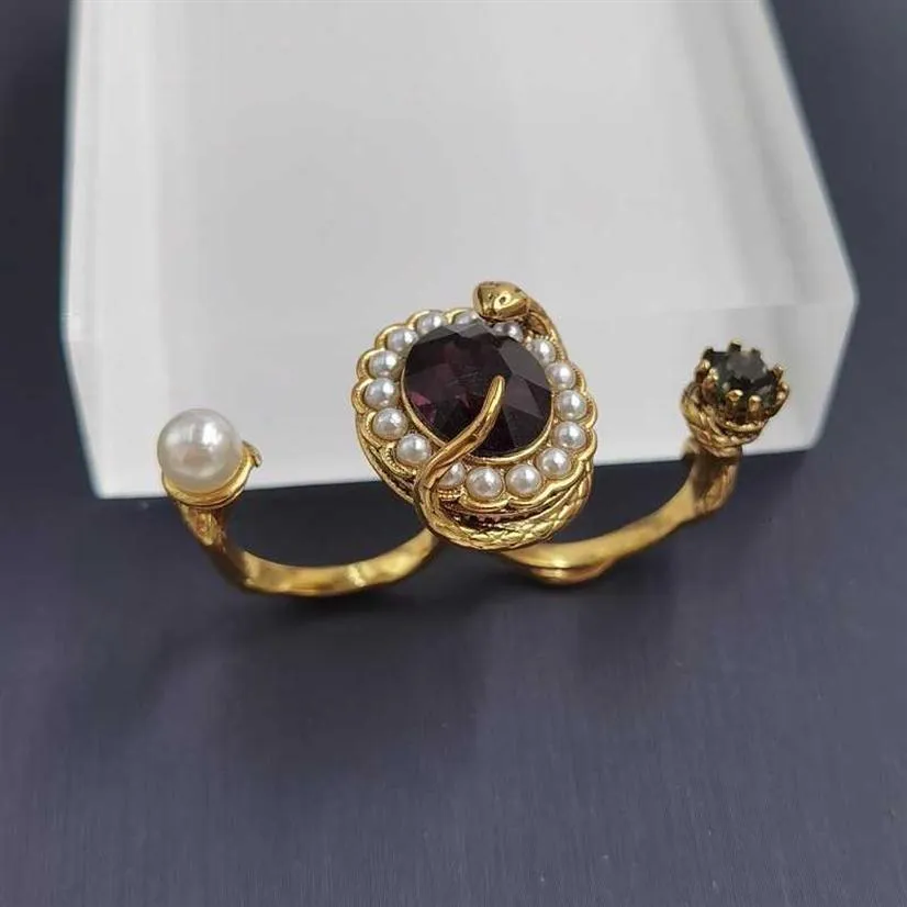 럭셔리 디자이너 보석 여성 반지 뱀과 다이아몬드 웨딩 약혼 반지와 더블 손가락 반지 Fahion Style283L
