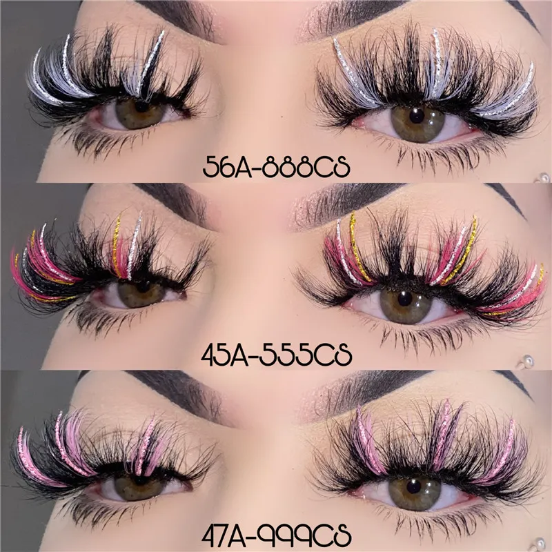 25mm Colored Lashes Wispy Fluffy Glitter 3D Mink Lash Thick Long False Eyelashes Color Eyelash Strip Multicolored for Cosplay Daily Makeup