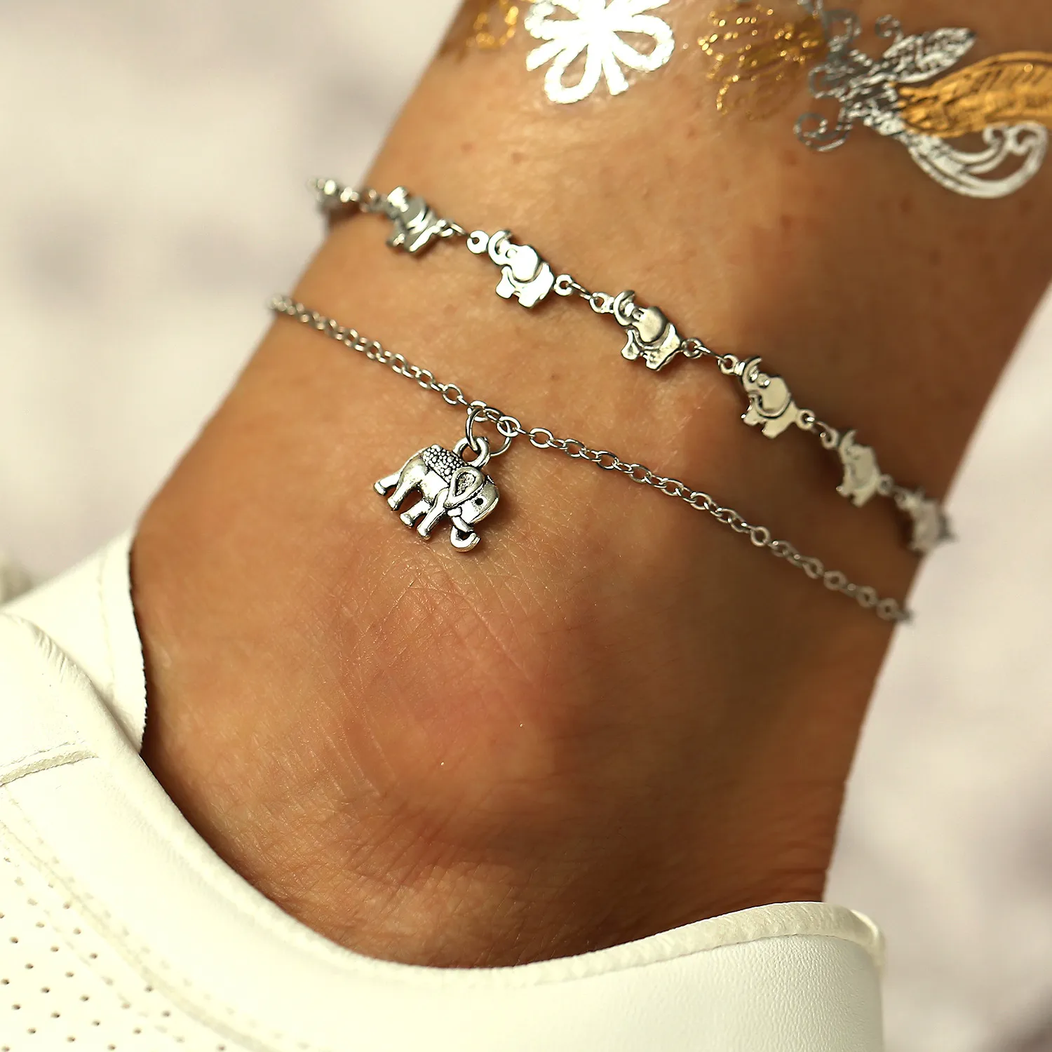 Kvinnor Bohemian Anklet Beach Elephant Pendant Anklet Foot Armband Chain Fashion Jewelry