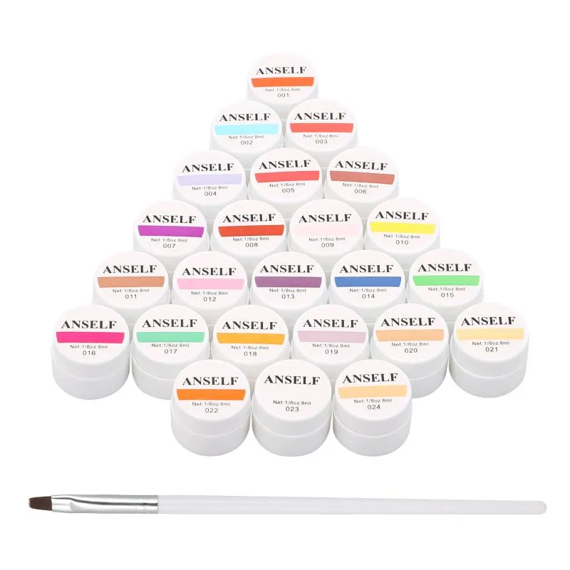 Nail Art Kits 24/30 Colors Polish Pigment Set Glue UV Gel Builder Solid Extension With One BrushNail KitsNail