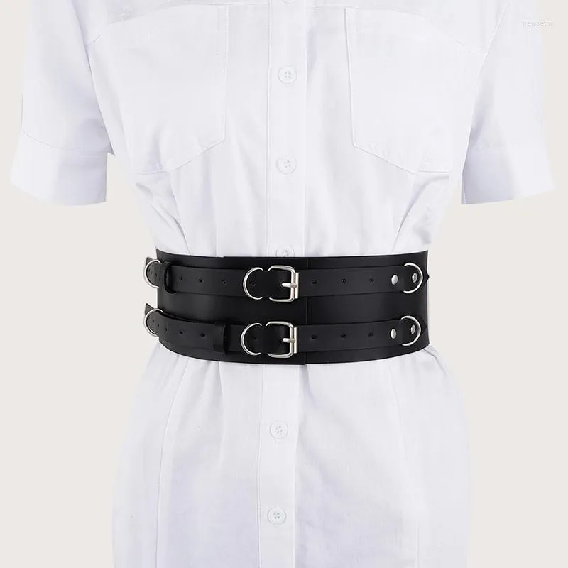 Belts 2022 Fashion Punk Leather Double Button Belt Strap Girdle Sexy Women Handmade Decorative Shirt Dress Vest Harness Fier22