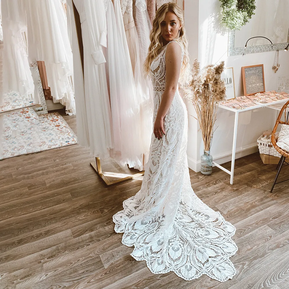 Bohemian Mermaid  Wedding Gowns With Backless Design And Corchet Lace  Perfect For Western Country Weddings From Alegant_lady, $167.09