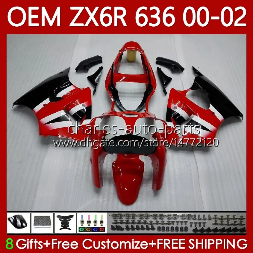 OEM Czerwony Ciało dla Kawasaki Ninja Czarne Flames ZX 636 600CC ZX-600 ZX-6R ZX636 ZX6R 00 01 02 37HC.6 ZX 600 CC 6 R ZX 6R ZX600 Cowling ZX-636 2000 2001 2002 Wtrysk Morski