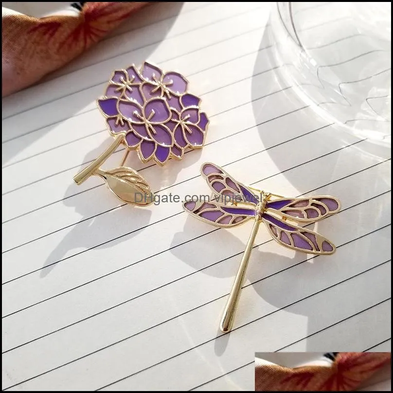 enamel gold lilac flower suit brooches animal alloy dragonfly collar pins unisex backpack hat scarf anti light buckle badge jewelry accessories