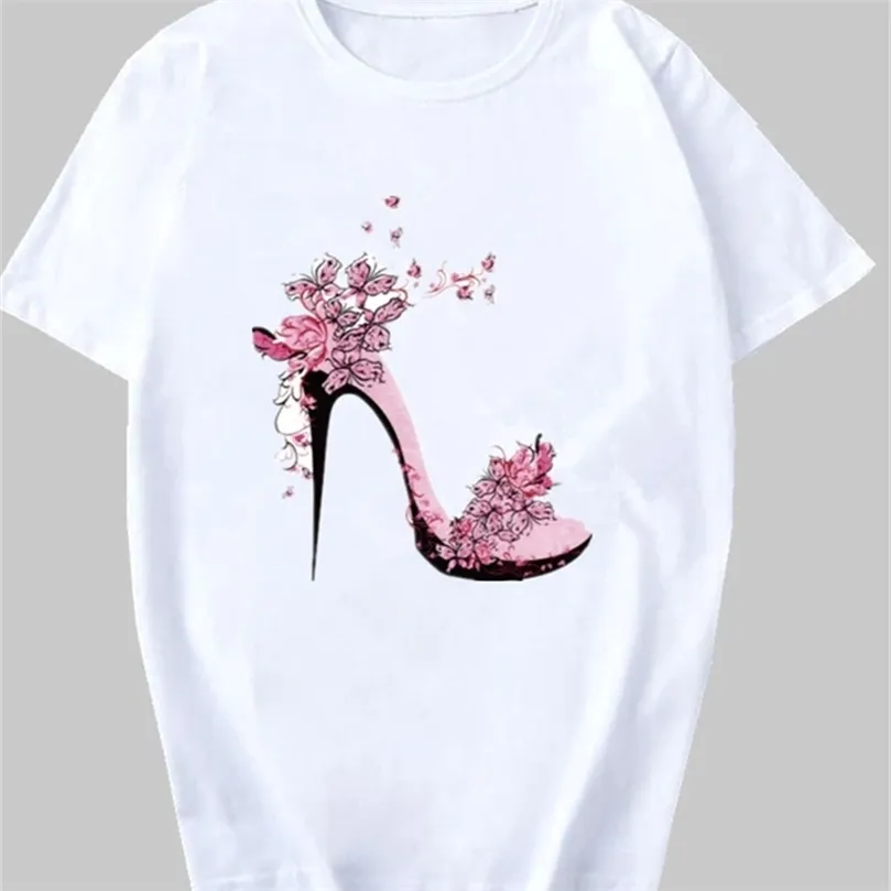 Женщины лето с коротким рукавом цветочные ботинки мода леди футболки топ футболки женские графические женские футболка Tee 220325