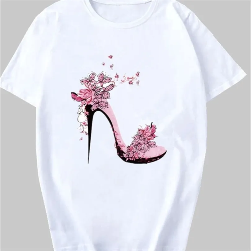 Kvinnor Sommar Kortärmad Floral Sko Fashion Lady T-shirts Topp T-shirt Dam Grafisk Kvinnlig Tee T-shirt 220325