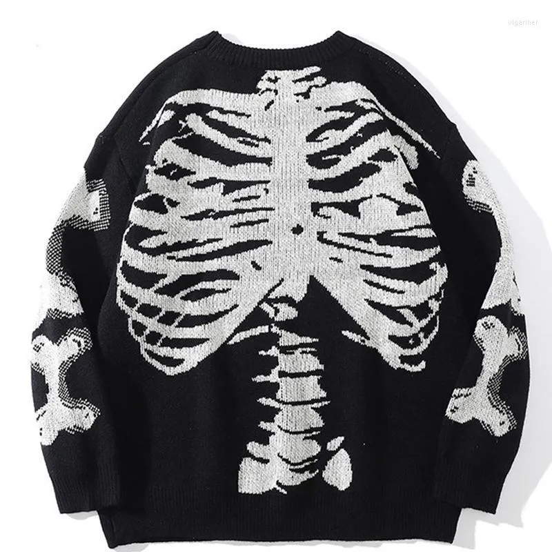 Мужские свитеры мужчины негабаритный свитер черный свободный скелетный костяной печать женщины винтажный ретро вязаный 2022 Осень осенний хлопок.