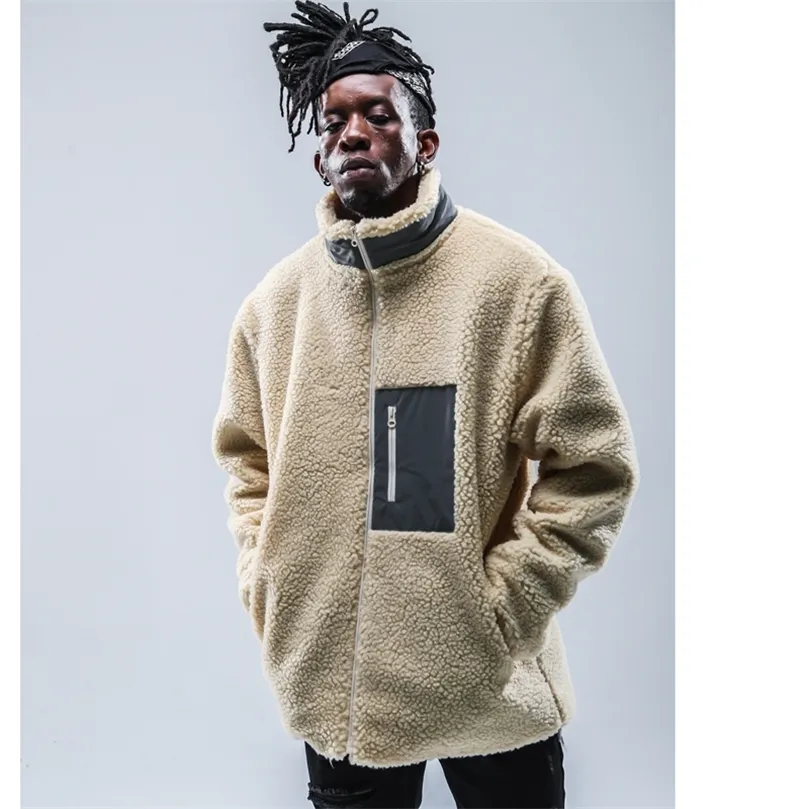 Polar Fleece Jacket for Men Coral Fleece Oversized High Collar Winter Coat