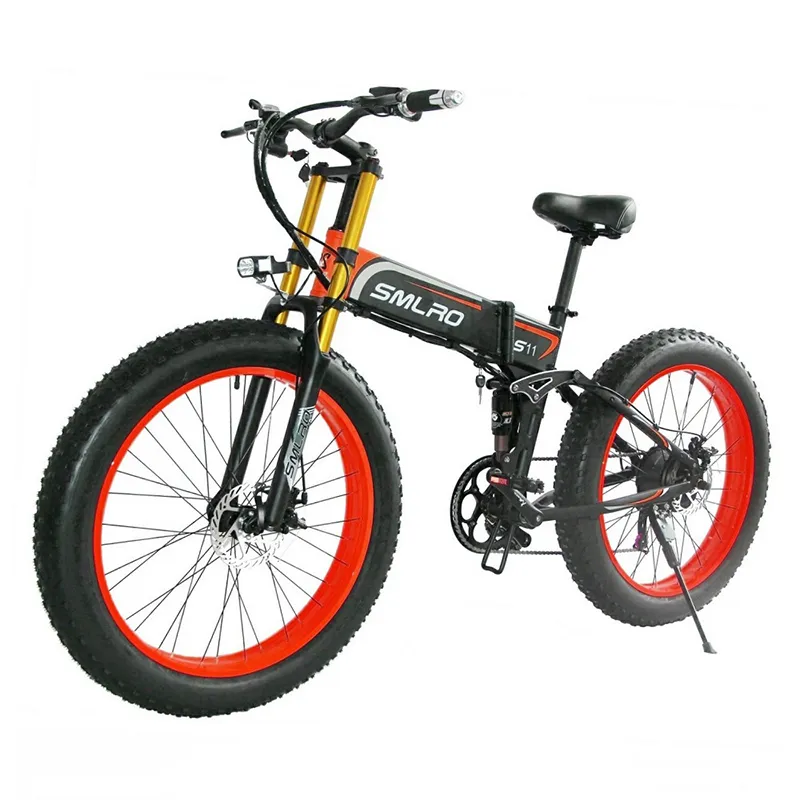 SMLRO S11Plus 26 * 4.0 Vetband Elektrische Bike 1000W Elektrische Fiets met 48V 14AH Samsung Verborgen Batterij Opvouwbare Motorfiets MTB Cycling 7 Snelheid