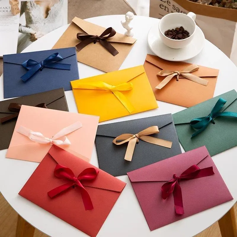 Gift Wrap Small Fresh Bow Western-style Envelopes High-quality Retro Kraft Paper Exquisite Color Love Letter Storage Receipt InvitationsGift