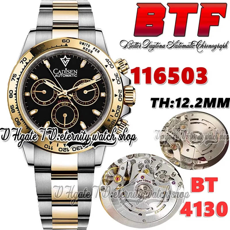 BTF Better Factory BT116503 Mens Watch Cal.4130 SA4130 SA4130 SACOPHAMICATIC Automatic Th 12.2mm 옐로우 골드 블랙 다이얼 904L Oystersteel 팔찌 영원 시계