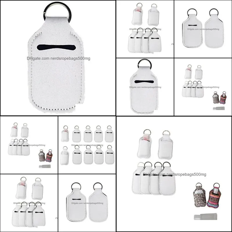 30ml sublimation blank Neoprene perfume bottle holder SBR hand sanitizer bottle set white holders keychain gift Party Favor RRB14393