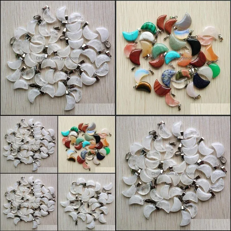 natural white quartz crystal crescent moon shape charms pendants for diy jewelry making wholesale