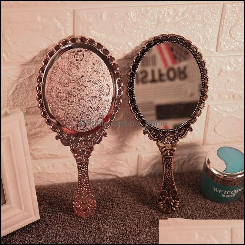 portable vintage makeup hand held mirror old fashion abs comfy mirror with handle beauty tool