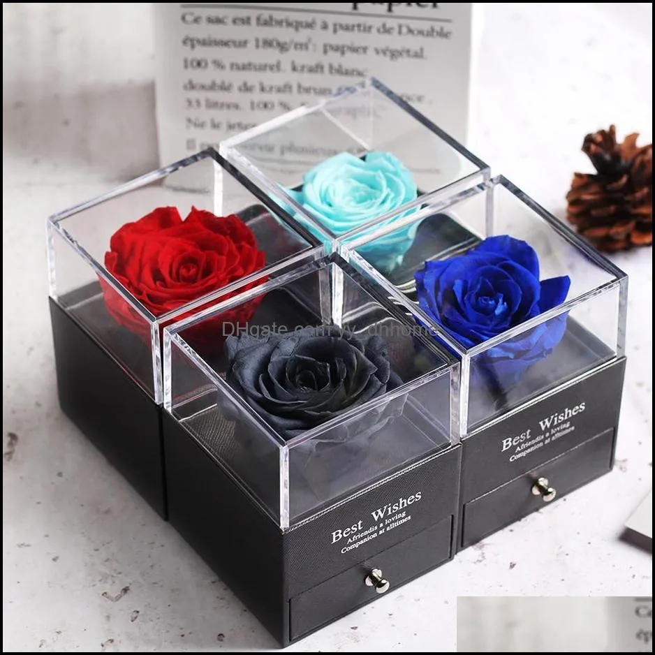 NEWHot 2021 Preserved In Glass Dome Eternal Rose Decoration Red Ecuador Gift Box Can Put Ring Valentines Day Gift Birthday RRD12637