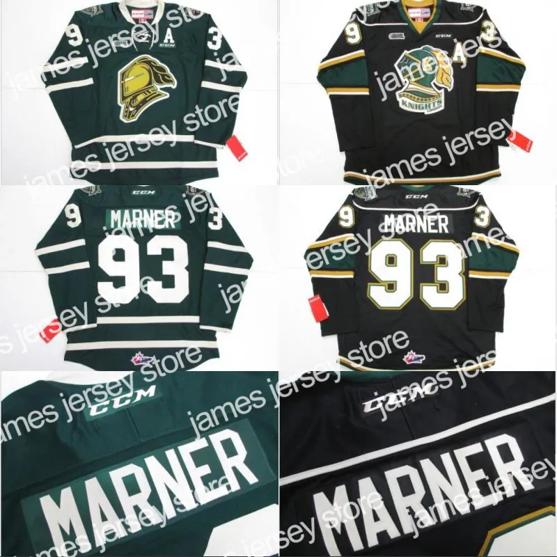 Nouveau # 93 Mitch Marner Jersey OHL London Knights CCM Premer 7185 Mitch Marner Hommes 100% Cousu Broderie Maillots De Hockey Sur Glace Vert Noir