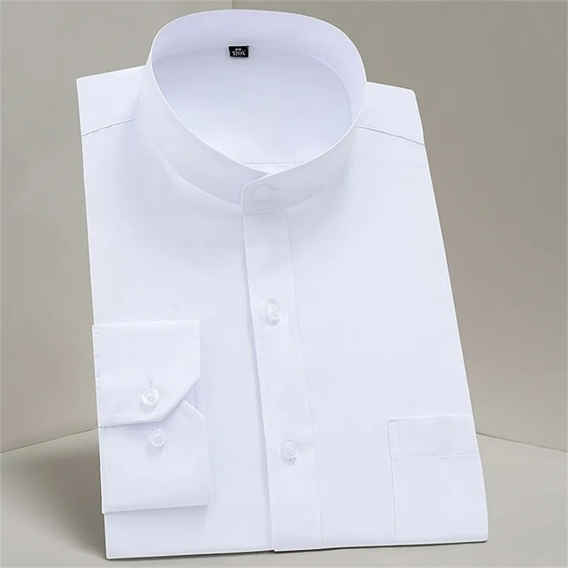 Chemise à manches longues à col Mao (col Mandarin) pour hommes avec poche plaquée unique, chemises habillées de bureau d'affaires de coupe Standard décontractées intelligentes 220326