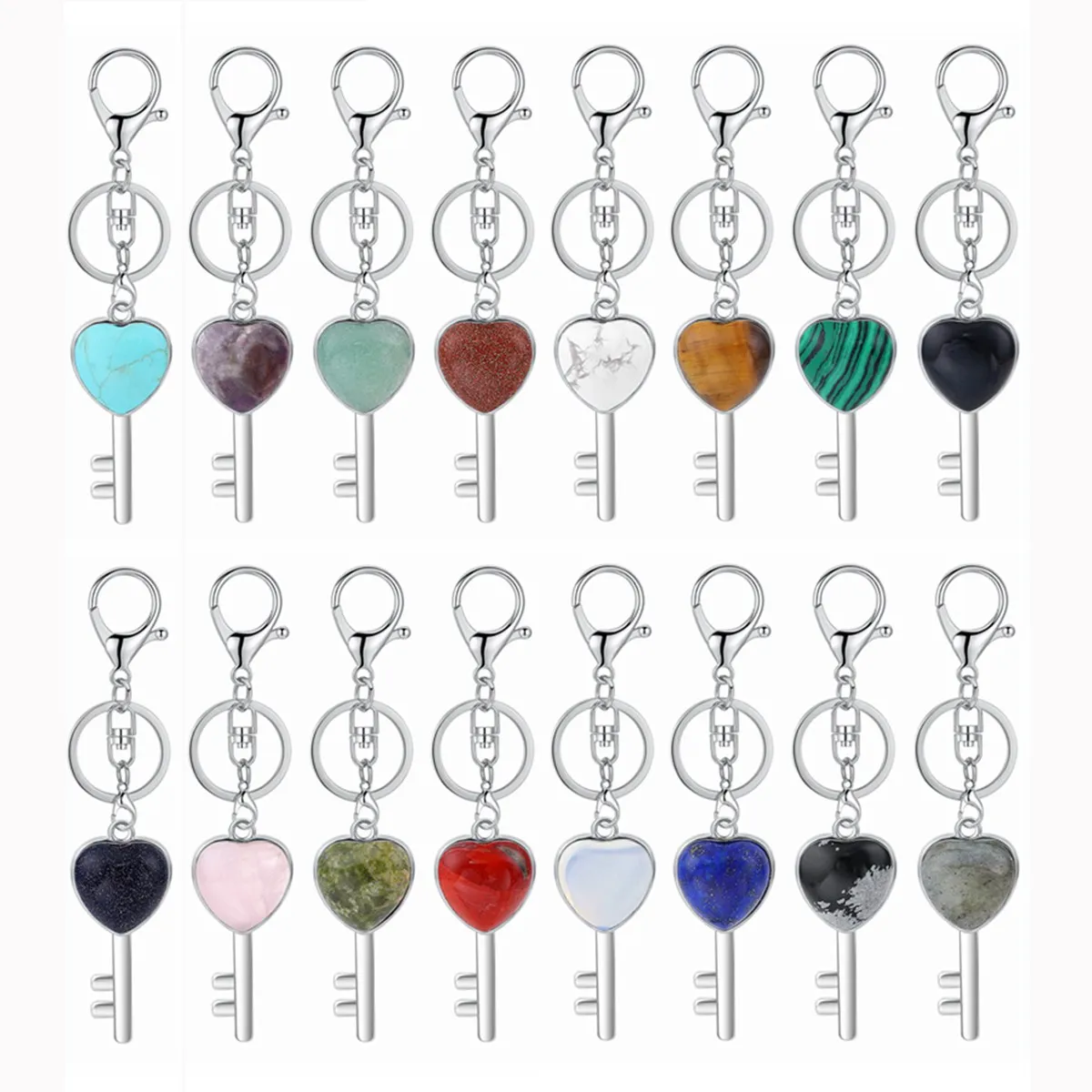 Cristal Kichain para Bag Car Key Rings Natural Love Heart Gemstone Lucy Lock Crystal Men Cura