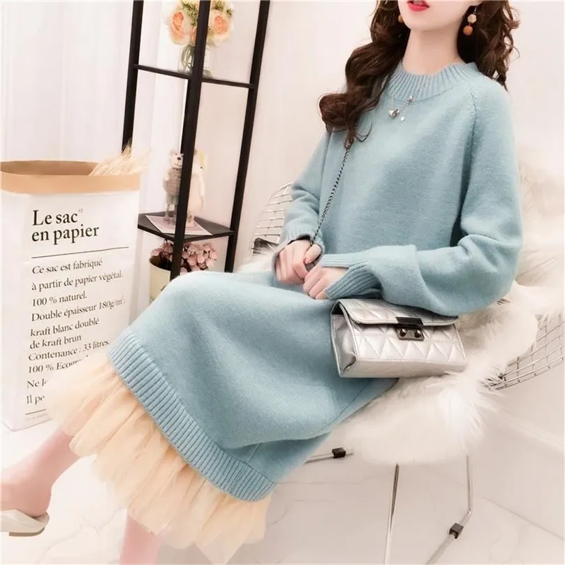 Autumn And Winter Dresses Pregnant Women Sweater Fashion Loose Bottoming Shirt Plus Velvet Warm Mid-length Woman Sweaters 201203