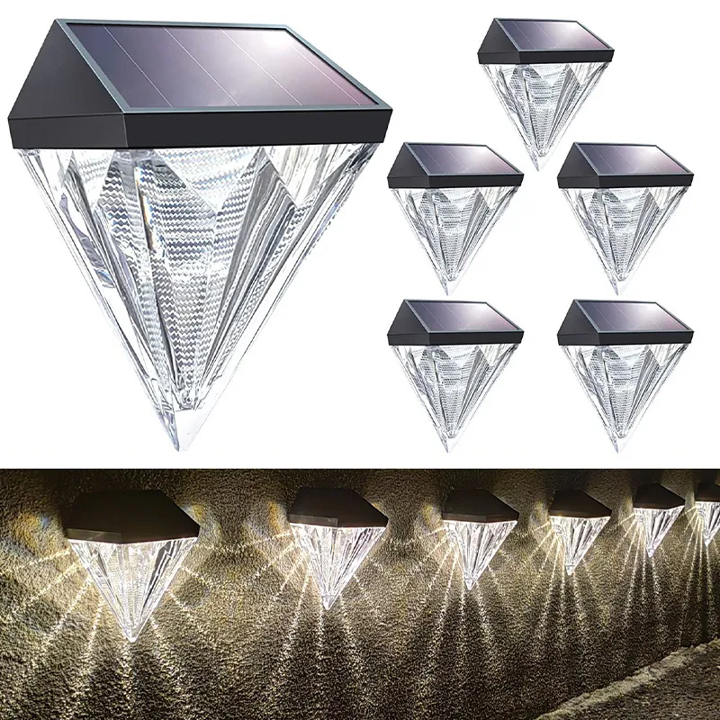 Luz de colector Solar inteligente con forma de diamante, iluminación de jardín impermeable para exteriores, decoración para valla, lámparas solares para porche, luz para camino de escaleras