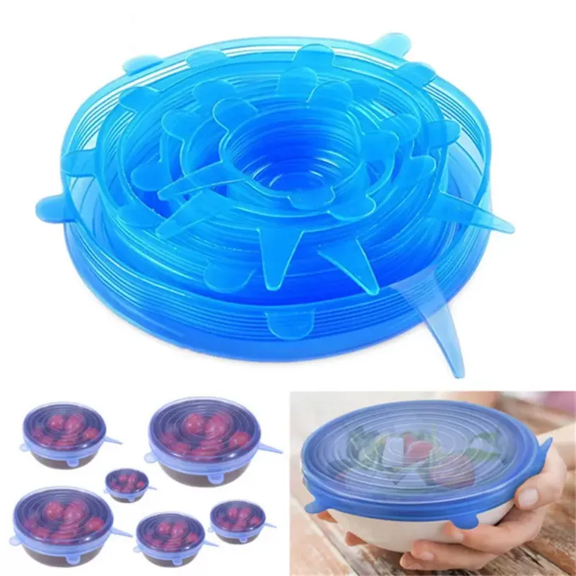 6PCS/Set Universal Silicone Suction Lid-bowl Pan Cooking Stretch Lids Fruit Pan Spill Lid Stopper Cover FY2489 sxa9