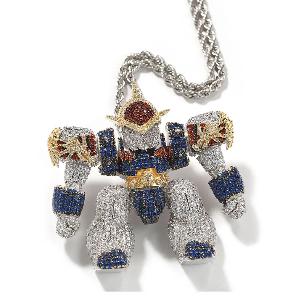 Collier glacé de dessin animé pour hommes, bijoux Hip Hop de haute qualité, pendentif Robot 3D