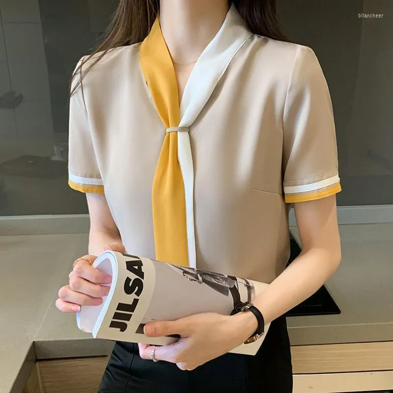 Camisas de blusas femininas Camisa de chiffon 2022 Escritório de verão Lady solto de manga curta Blusa básica rm RM